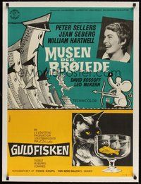 7k122 MOUSE THAT ROARED/GOLDEN FISH linen Danish '59 double bill, cool artwork by Axel Holm!