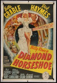 7k198 DIAMOND HORSESHOE linen 1sh '45 sexiest stone litho of dancer Betty Grable in skimpy outfit!