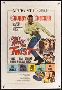 7k201 DON'T KNOCK THE TWIST linen 1sh '62 full-length image of dancing Chubby Checker, rock & roll!