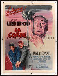 7k038 ROPE linen French 1p R63 art of James Stewart & director Alfred Hitchcock by by Roger Soubie!