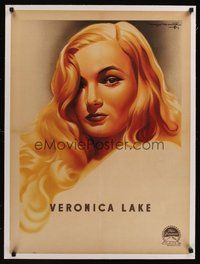 7k095 VERONICA LAKE linen French 23x32 '40s incredible art of the beautiful star by Roger Soubie!
