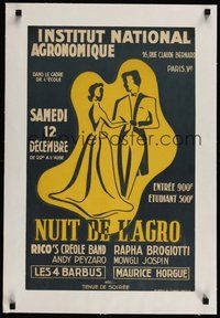 7k072 NUIT DE L'AGRO linen French advertising poster '50s dance at Institut National Agronomique!