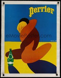 7k073 PERRIER linen French advertising poster '80 artwork of The Embrace by Bernard Villemot!