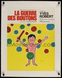 7k097 WAR OF THE BUTTONS linen French 15x21 R1980 La Guerre des Boutons, great artwork by Savignac!