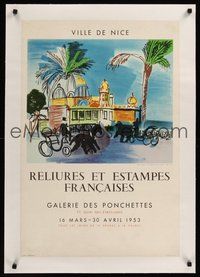 7k079 RELIURES ET ESTAMPES FRANCAISES linen museum exhibit poster '53 artwork by Raoul Dufy!