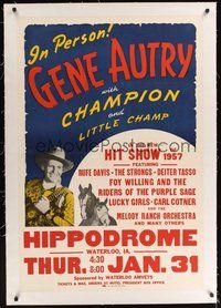 7k219 GENE AUTRY linen 1sh '57 the cowboy star in person with his horses Champion & Little Champ!