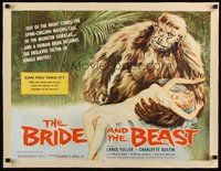7k148 BRIDE & THE BEAST linen 1/2sh '58 Ed Wood classic, wacky art of huge ape holding sexy girl!