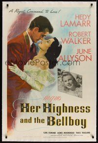 7k240 HER HIGHNESS & THE BELLBOY linen 1sh '45 sexy Hedy Lamarr, Robert Walker, June Allyson