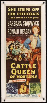 7k141 CATTLE QUEEN OF MONTANA linen insert '54 full-length cowgirl Barbara Stanwyck, Ronald Reagan