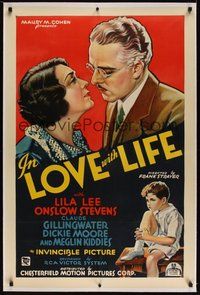 7k251 IN LOVE WITH LIFE linen 1sh '34 stone litho of Onslow Stevens, Lila Lee & cutest Dickie Moore