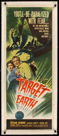 7k142 TARGET EARTH linen signed insert '54 by Kathleen Crowley, you'll be paralyzed with fear!