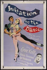7k253 INVITATION TO THE DANCE linen 1sh '57 great art of Gene Kelly dancing with Tamara Toumanova!