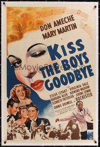 7k259 KISS THE BOYS GOODBYE linen 1sh '41 great sexy art of winking Mary Martin looking over cast!