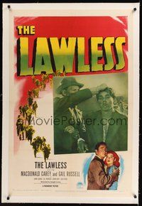 7k264 LAWLESS linen 1sh '50 Macdonald Carey, Gail Russell, directed by Joseph Losey!