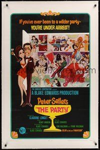 7k294 PARTY linen style A 1sh '68 Peter Sellers, Blake Edwards, different art NOT by Jack Davis!