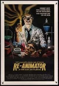 7k306 RE-ANIMATOR linen int'l 1sh '85 great image of mad scientist with severed head in bowl!