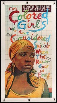 7k066 FOR COLORED GIRLS WHO HAVE CONSIDERED SUICIDE linen commercial poster '76 art by Paul Davis!