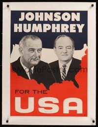 7k048 JOHNSON/HUMPHREY FOR THE USA linen political campaign poster '64 Presidential election!