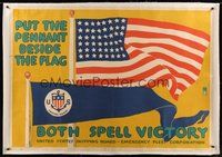 7k041 PUT THE PENNANT BESIDE THE FLAG BOTH SPELL VICTORY linen WWI poster '17 art by Charles Falls!