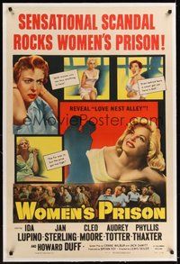 7k361 WOMEN'S PRISON linen 1sh '54 Ida Lupino & super sexy convict Cleo Moore, sensational scandal!