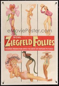 7k363 ZIEGFELD FOLLIES linen 1sh '45 wonderful George Petty artwork of six sexy showgirls!