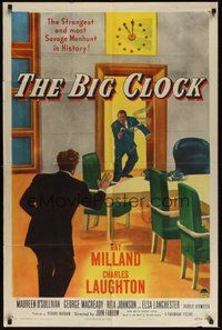7m010 BIG CLOCK 1sh '48 Ray Milland in the strangest and most savage manhunt in history, cool art!