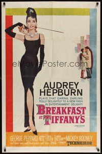 7m008 BREAKFAST AT TIFFANY'S 1sh '61 most classic artwork of sexy elegant Audrey Hepburn!