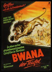 7m143 BWANA DEVIL 3-D German '53 cool 3-D art of lion jumpnig from movie screen by Klaus Dill!