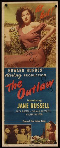 7m068 OUTLAW insert '46 close up of sexiest Jane Russell, Jack Buetel, Howard Hughes