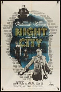 7m032 NIGHT & THE CITY 1sh '50 wrestling promoter Richard Widmark, sexy Gene Tierney!