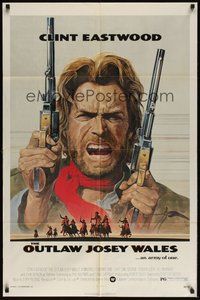 7m035 OUTLAW JOSEY WALES 1sh '76 Clint Eastwood is an army of one, cool double-fisted artwork!