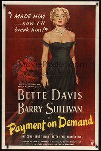 7m036 PAYMENT ON DEMAND 1sh '51 classic art of Bette Davis, who made & will break Barry Sullivan!