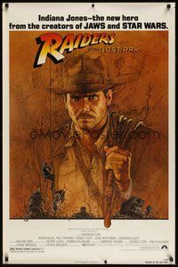 7m103 RAIDERS OF THE LOST ARK 1sh '81 great art of adventurer Harrison Ford by Richard Amsel!