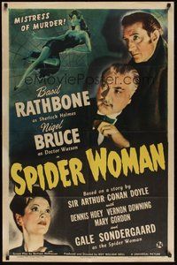 7m004 SHERLOCK HOLMES & THE SPIDER WOMAN 1sh '44 Basil Rathbone, Nigel Bruce, mistress of murder!