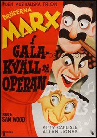 7m116 NIGHT AT THE OPERA Swedish R72 great Hirschfeld-like art of Groucho, Chico & Harpo Marx!