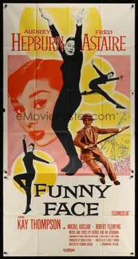 7p036 FUNNY FACE 3sh '57 art of Audrey Hepburn close up & full-length + Fred Astaire!