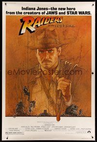7p110 RAIDERS OF THE LOST ARK 40x60 '81 great art of adventurer Harrison Ford by Richard Amsel!