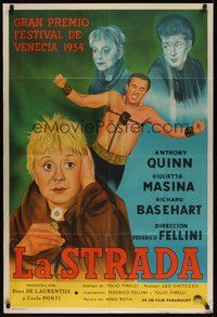 7p050 LA STRADA Argentinean '54 Federico Fellini, artwork of Anthony Quinn, Giulietta Masina!