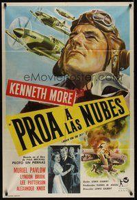7p054 REACH FOR THE SKY Argentinean '57 cool Bayon artwork of pilot Kenneth More & Spitfires!