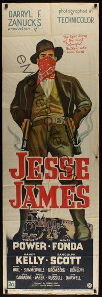 7p137 JESSE JAMES style A English door panel '39 full-length art of most famous outlaw Tyrone Power!