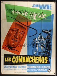 7p075 COMANCHEROS French 1p '61 different art of cowboy John Wayne by Grinsson, Michael Curtiz!