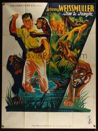 7p080 JUNGLE JIM French 1p '50s art of Johnny Weissmuller & chimp by Constantine Belinsky!