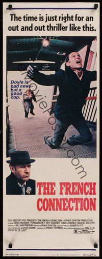 7p099 FRENCH CONNECTION insert '71 Gene Hackman in movie chase climax, William Friedkin classic!
