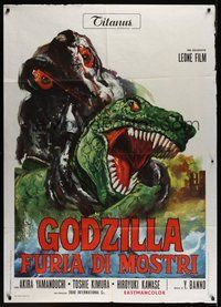7p063 GODZILLA VS. THE SMOG MONSTER Italian 1p '71 Gojira tai Hedora, cool different monster art!