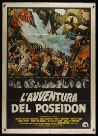 7p067 POSEIDON ADVENTURE Italian 1p '73 art of Gene Hackman & cast escaping by Mort Kunstler!