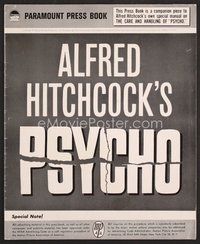 7p004 PSYCHO pressbook '60 Alfred Hitchcock, includes rare Care & Handling of Psycho supplement!
