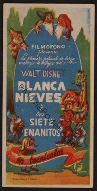 7p125 SNOW WHITE & THE SEVEN DWARFS Spanish herald '37 Disney cartoon classic, different art!