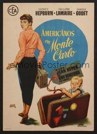 7p134 MONTE CARLO BABY Spanish program '53 cool different artwork of Audrey Hepburn by Jano!