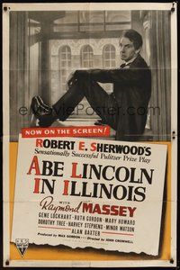 7r015 ABE LINCOLN IN ILLINOIS 1sh '40 Raymond Massey as Abraham Lincoln!