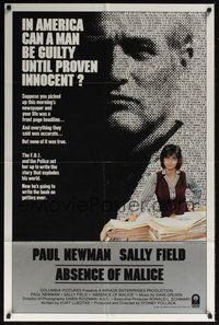 7r016 ABSENCE OF MALICE int'l 1sh '81 Paul Newman, Sally Field, Sydney Pollack, cool design!